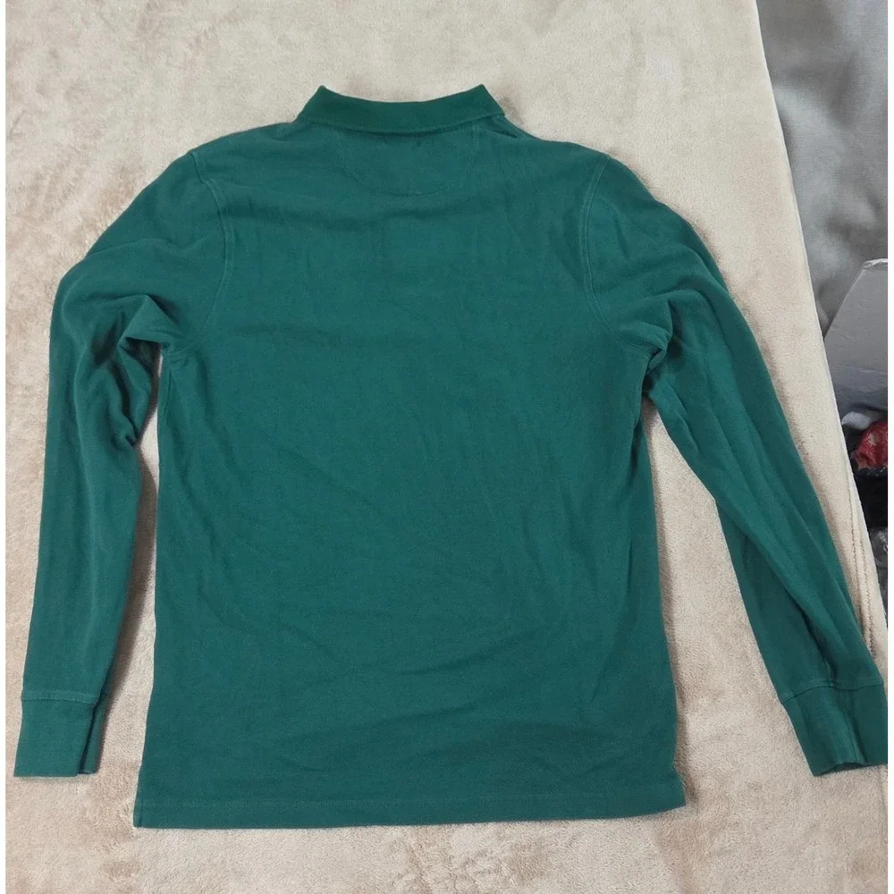 Vintage J. Crew Oarsman Polo Shirt Men Medium Green Mesh Cotton Long Sleeve
